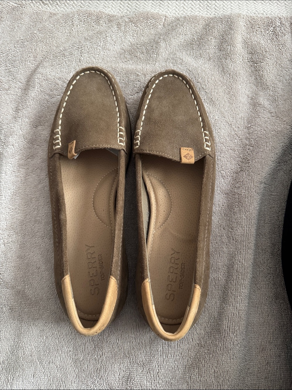 Sperry Taupe Suede Slip-On Moccasins
